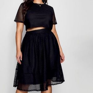 BooHoo net skater skirt crop top set